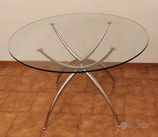 TAVOLO TONDO CM 110 IN VETRO CON STRUTTURA CROMATA