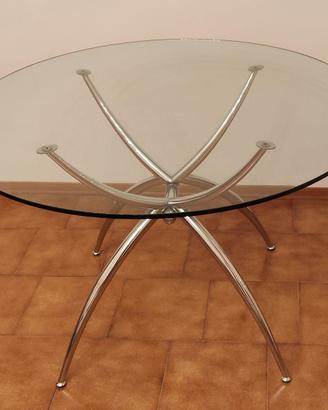 TAVOLO TONDO CM 110 IN VETRO CON STRUTTURA CROMATA