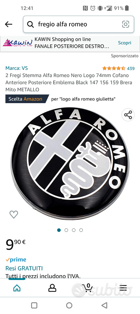 2 fregi alfa romeo + 4 copri mozzi adesivi - Accessori Auto In vendita a  Messina