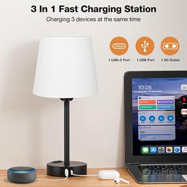 Lampada da Comodino con Presa AC e USB-C 3in1