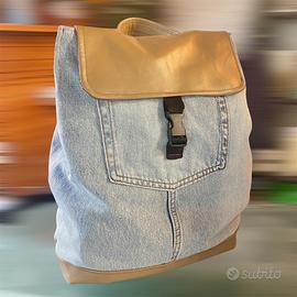 Zaino in jeans e pelle fatto a mano