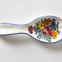 Cucchiaio poggiamestolo ceramica bianca con fiori