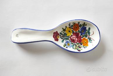 Cucchiaio poggiamestolo ceramica bianca con fiori