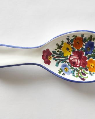 Cucchiaio poggiamestolo ceramica bianca con fiori
