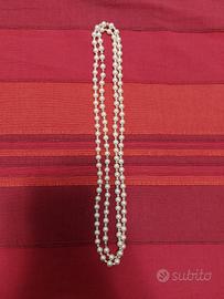Collana lunga perle e perline argentate