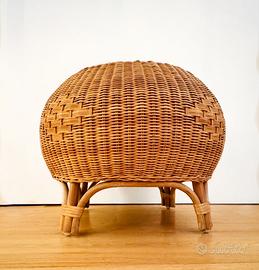 Pouf sgabello poggiapiedi vimini rattan anni 70