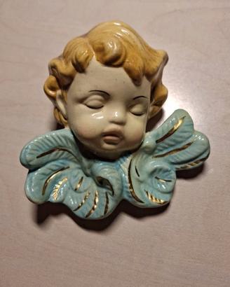 Testa d'angelo - Ceramica smaltata - 10 × 9 cm
