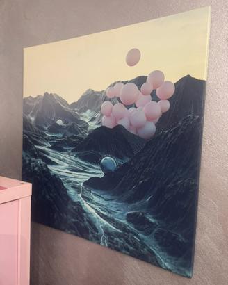 Quadro Paesaggio Montagna con Palloncini Rosa