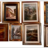 Collezione 9 quadri a olio autori vari con cornice