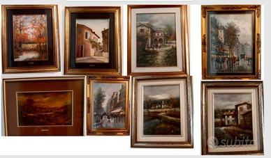 Collezione 9 quadri a olio autori vari con cornice