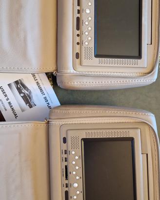 Poggiatesta con doppio schermo e lettore dvd e usb