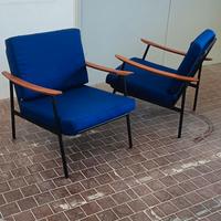 2 poltrone blu anni 70 stile svedese bauhaus
