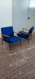 2 poltrone blu anni 70 stile svedese bauhaus