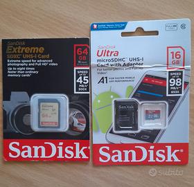 Due schede di memoria SanDisk 64gb e 16gb