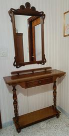 mobile da ingresso vintage in legno con specchiera