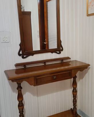 mobile da ingresso vintage in legno con specchiera