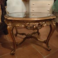 tavolino legno dorato e cristallo