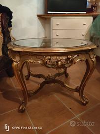 tavolino legno dorato e cristallo