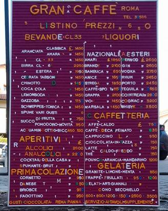 Listino Prezzi BAR vintage lire 