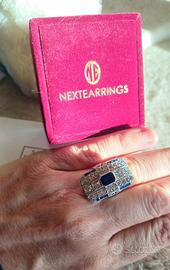 Anello in argento Emerald Cut Blue & White Sapphir