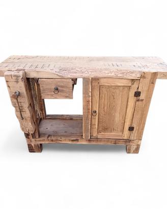 Banco da falegname con anta e cassetto in rovere