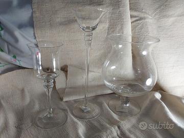 7 portacandele vetro soffiato traspar.varie misure