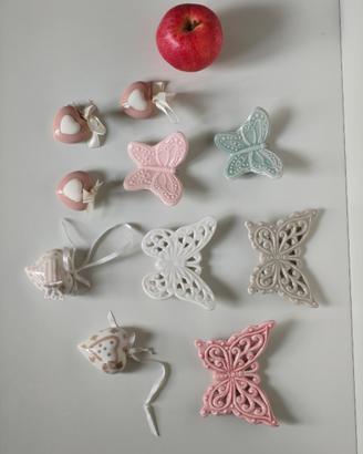 Set 16 decorazioni ceramica cuori farfalle fiore