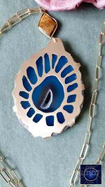 Collana lunga argento ottone e agata blu donna