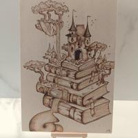 quadro pirografia fantasy castello libri idea unic