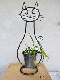 Portavaso da esterno in metallo a forma di gatto