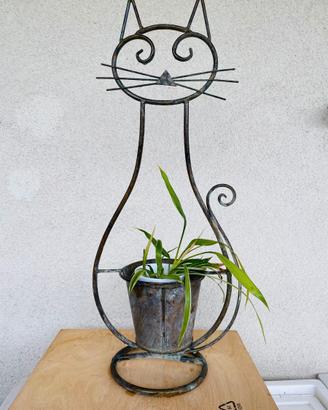 Portavaso da esterno in metallo a forma di gatto