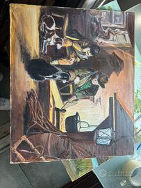 Dipinto olio su tela”interno rustico”-Salvaneschi