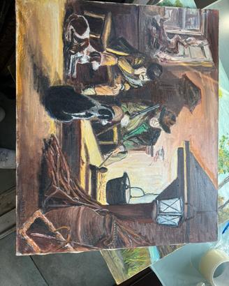 Dipinto olio su tela”interno rustico”-Salvaneschi