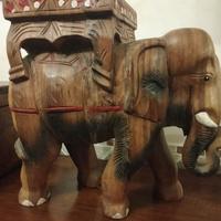 COPPIA ELEFANTI INDIANI  LEGNO DECORATO GRANDI