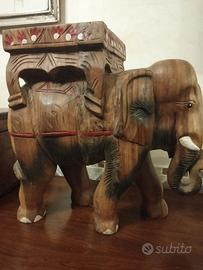 COPPIA ELEFANTI INDIANI  LEGNO DECORATO GRANDI