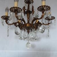 Lampadario a candela antico anni '50 in ottone