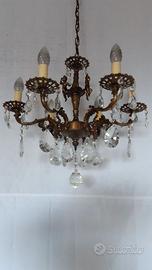 Lampadario a candela antico anni '50 in ottone