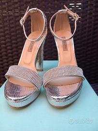Scarpe sandali décolleté pitone argento