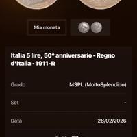 Moneta 5 lire regno D’Italia 1911