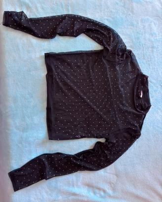 Maglietta nera in mesh/tulle trasparente