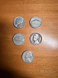 Lotto di 5 pzz. Five cent USA 1957/58/66/72