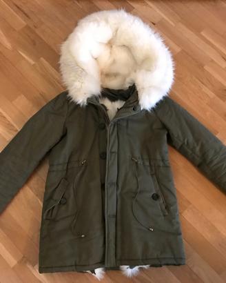 Parka da donna invernale verde con pelliccia