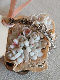 Cestino decorativo Argento e Capodimonte d. a mano