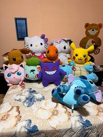 Lotto peluche pokemon stitch hello kitty e kuromi