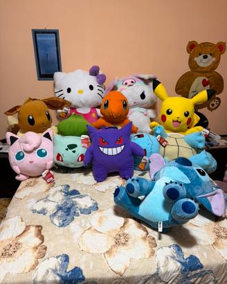 Lotto peluche pokemon stitch hello kitty e kuromi