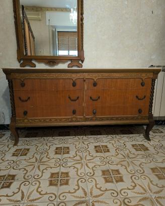 COMò VINTAGE IN LEGNO CON RIPIANO IN MARMO