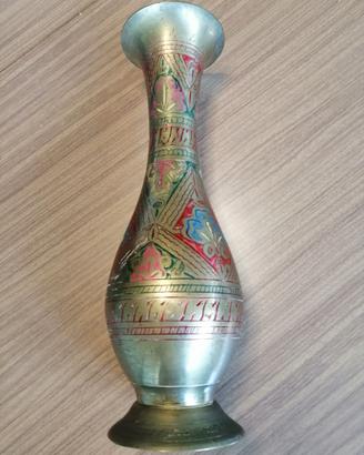 Vaso Indiano Vintage in Ottone dipinto a mano