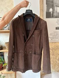 Boggi blazer doppiopetto in pelle scamosciata marr