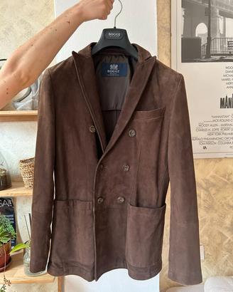 Boggi blazer doppiopetto in pelle scamosciata marr