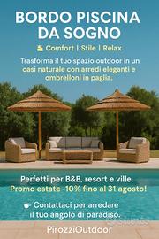 ombrelloni tropicali , salotti in vimini 